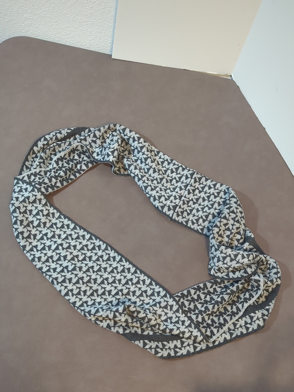 Michael Kors Infinity Scarf Monogram Dark Gray And Light Gray MK 100 Polyester